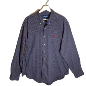 Ralph Lauren Button Shirt Men's XL Blue Burgundy Stripe Classic Fit